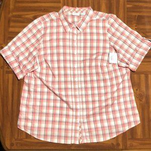 Liz Claiborne Pink Plaid Shirt Roll Tab Sleeve 3X
